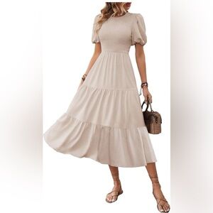 Women's Solid Puff Short Sleeve dress